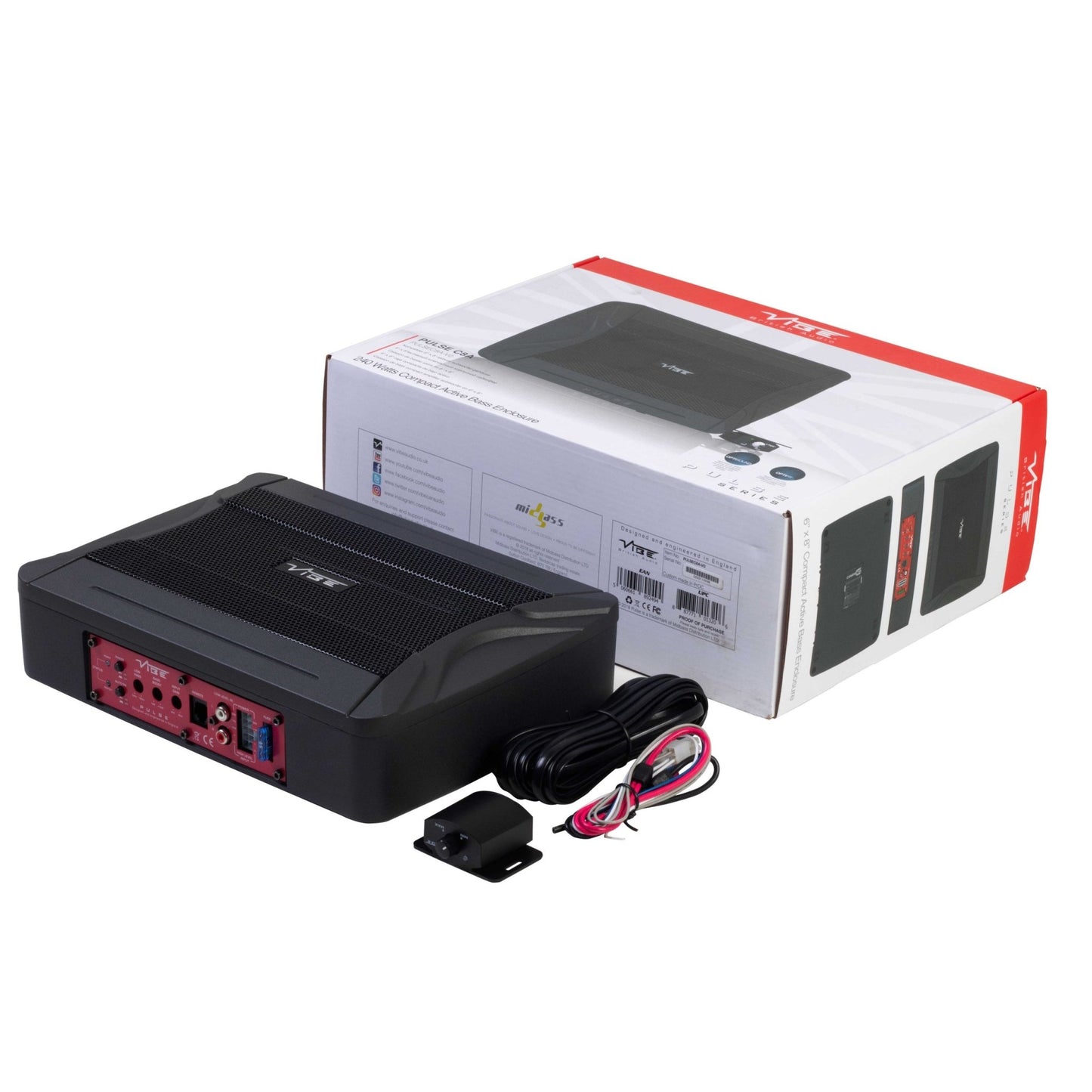 PULSEC8A - V4 | Slimline Underseat Subwoofer | 80 Watt RMS | met Basregelunit &amp; Gratis Kabelset - Sweetlake Customs