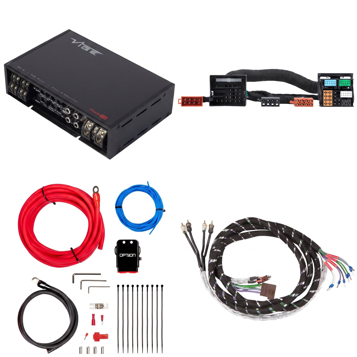 VIBE POWERBOX80.4 + PTAK-002 | Plug & Play Versterkerset | Universele Power Quadlock ISO - Sweetlake Customs